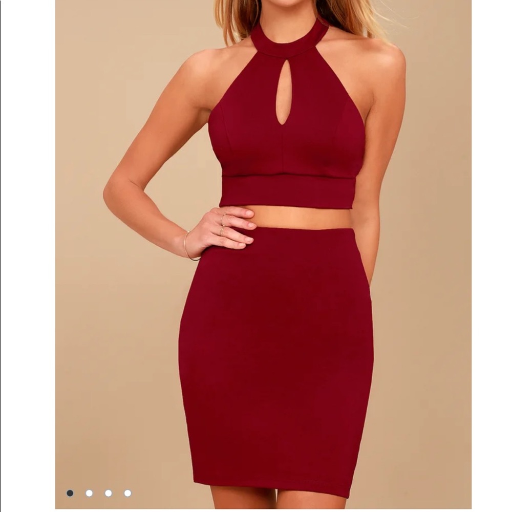 LuLu’s Wine Red Lace Two Piece Dress. Size XS